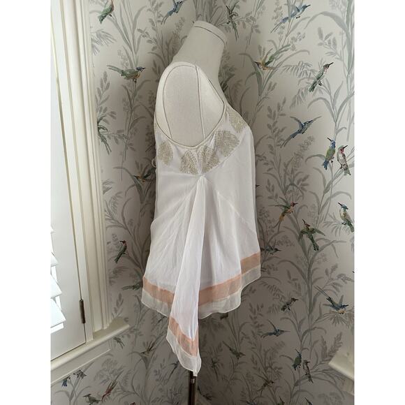 Bebe Ivory Peach Silk Layer Tunic Tank Top Embroidery Lined - Picture 2 of 10
